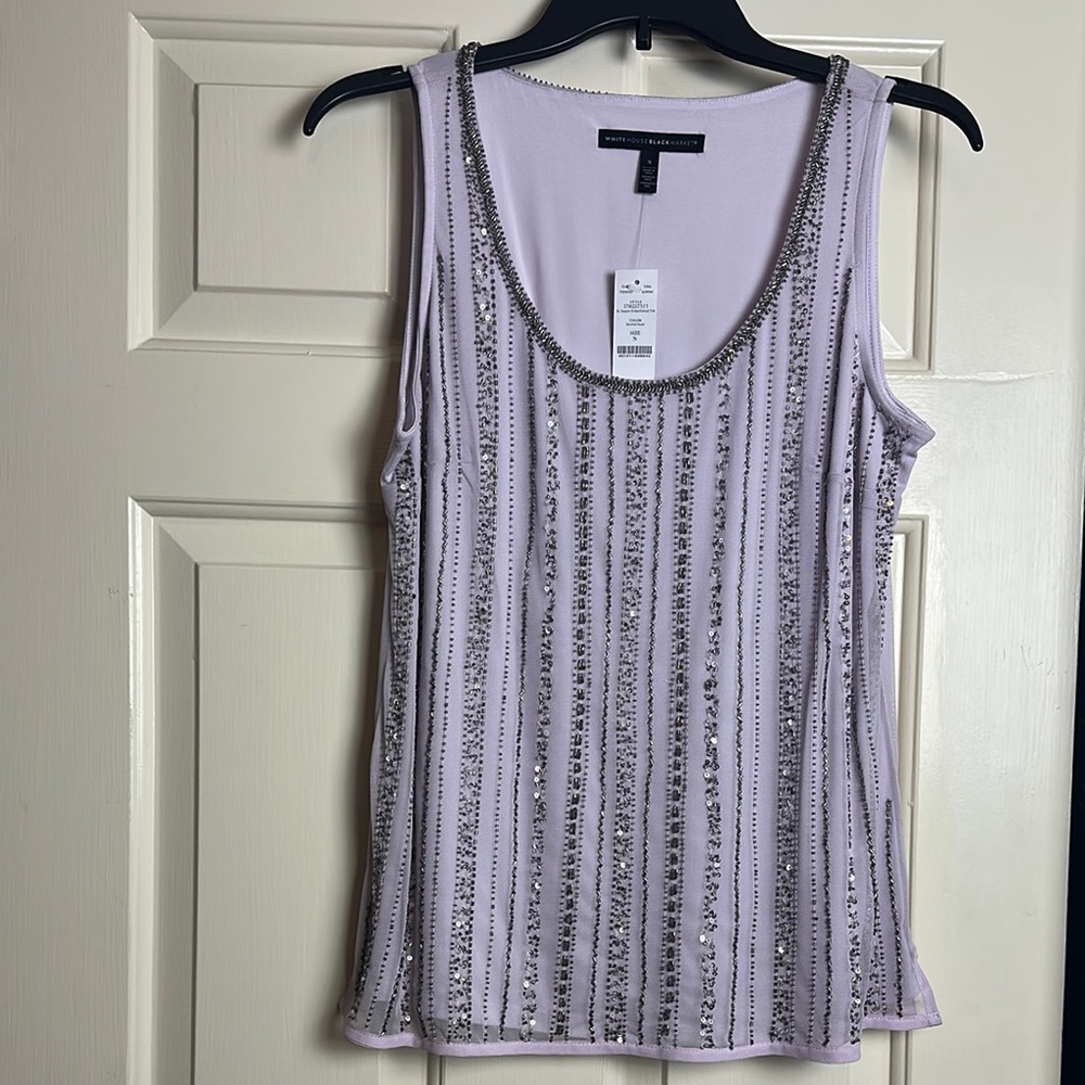 White House Black Market Lavender Beaded Tank Top